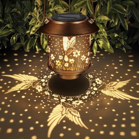 Solar Lantern Waterproof Metal Hummingbird Decor Birthday Gifts for Women Mom Grandma,Outdoor Hanging LED Decorative Light for Garden Patio Yard Lawn Backyard Front Porch（2 Pack