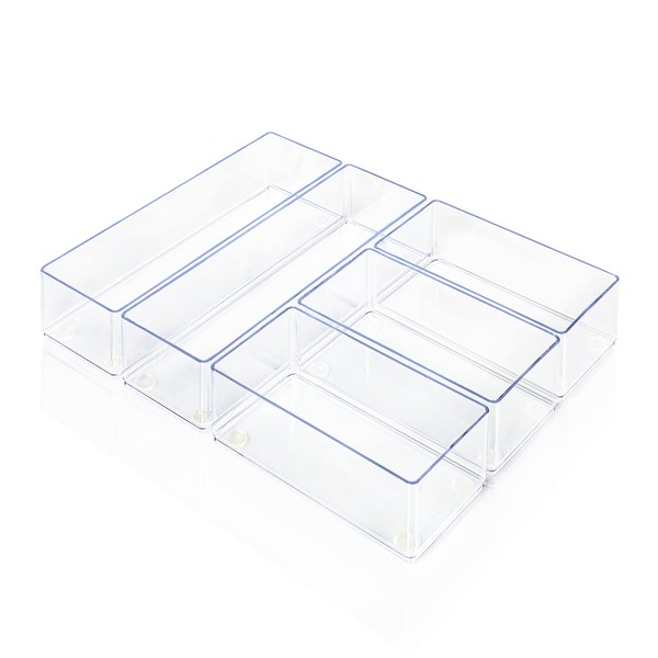 Lilly Things Non-Slip Drawer Organiser System, Drawer Insert, Storage Box for Makeup & Cosmetics, Dressing Table, Office Desk, Bathroom & Kitchen, Transparent
