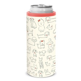 Insulated Stainless Steel Slim-Can Cooler by Studio Oh! - Posing Puppies - 12-Ounce Double-Wall Construction with Full-Color Artwork & Secure Screw-On Lid