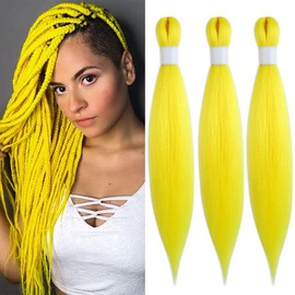 KAVSORAPI Yellow Braiding Hair 20 Inch Pre Stretched Hair Long Straight Crochet Braids Yaki Texture Synthetic Fiber 3 Packs (Yellow)