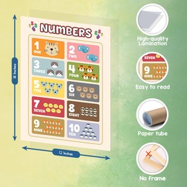 Alphabet, Count 1-10 Numbers, Colors, Shapes, ABC Posters, 12"x16" Preschool Educational Learning Print for Kids, Nursery Home, Classroom Decor, Kindergarten, Toddlers - Frame not Included