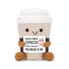 Funny Positive Coffee, Emotional Support Crochet Doll with Card, Charm Keychain, Encouragement Present, Coffee Lovers Birthday Gifts for Her, Him, Friend, Coworker, Home Office Desk Decor