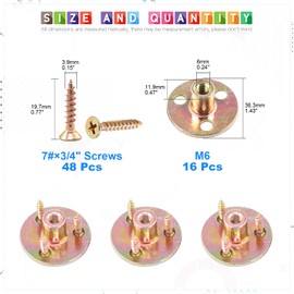 Glarks 64Pcs M6(1/4'') Brad Hole Tee Nut with Mounting Screws Set Zinc Plated Carbon Steel 3-Hole T-Nuts Furniture Hardware Flange Insert Female Thread for Wood Furniture