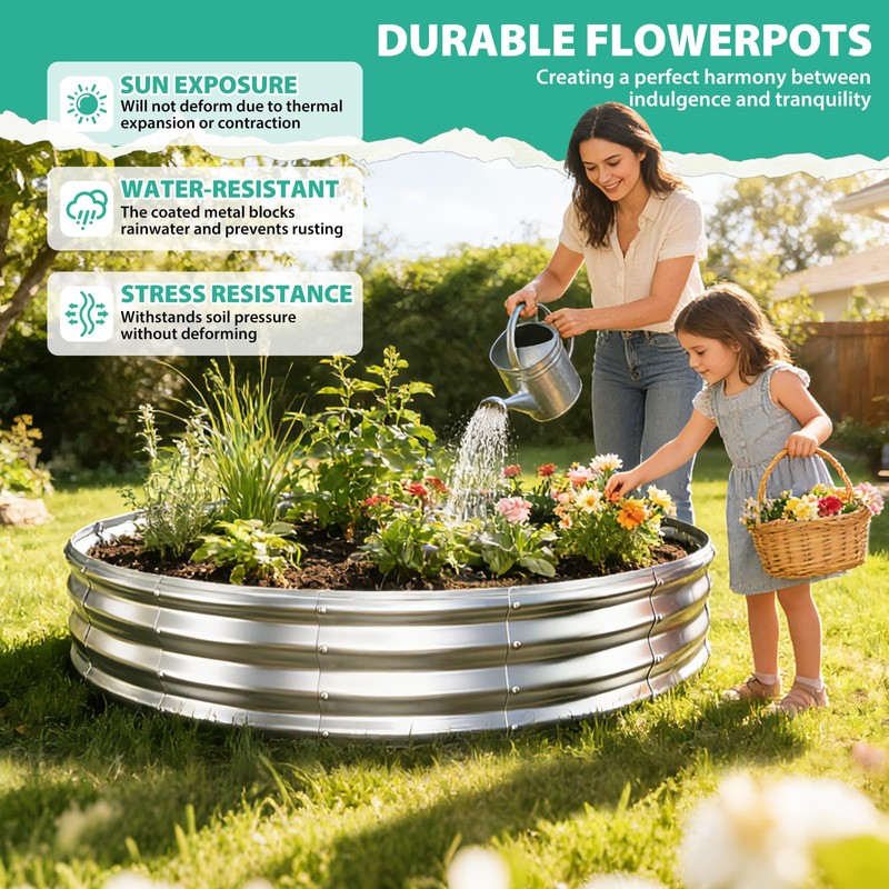 12 Inch Tall 72 Inch Diameter Round Silver Raised Garden