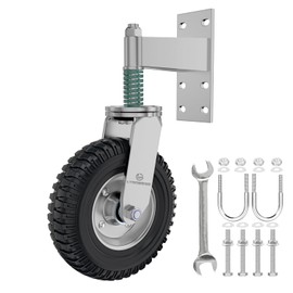 Gate Wheel, 8 Inch Wheel Diameter, 15.4 Inch Height, Suit for Metal Tube & Wooden Gates, 650lbs Capacity, Spring-Loaded Heavy Duty Rubber Casters, Silver