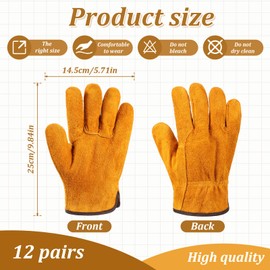 Bruislard 12 Pairs Leather Work Gloves for Men Women Gardening Gloves Construction Gloves for Wood cutting, Driving, Gardening, Automotive Repair