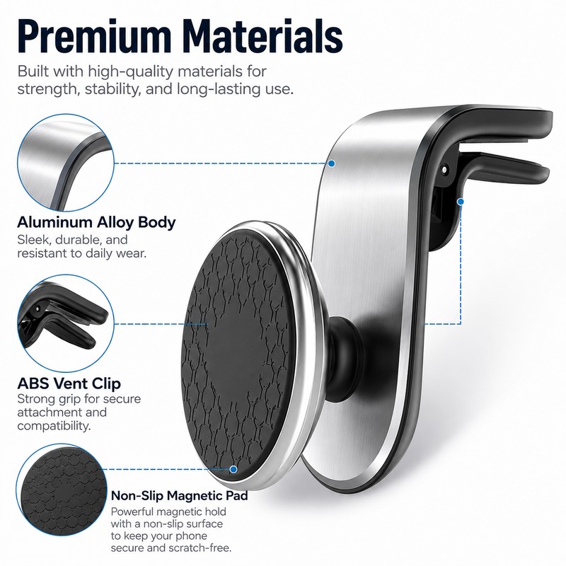 Magnetic Car Phone Holder for Air Vent – 360° Rotating