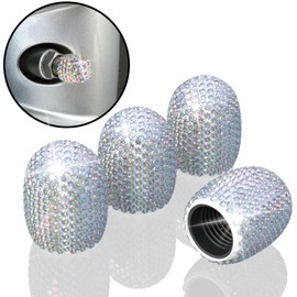 4Pcs Car Tire Valve Stem Caps, Bling Tire Air Cap for Car, Universal Stem Covers, Plastic Liner Corrosion Resistant Tires Valve Cap with O Rubber Ring,Crystal Diamond Car Accessories for Women