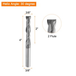 HARFINGTON Spiral Router Bit 3/8" Cut Dia 2 Flutes Up Cut AITiN Coated End Mill Bits Milling Cutter for Wood Carving (3/8" Shank 2" Cut Length 4" Long 30 Degree Helix HRC44-46)
