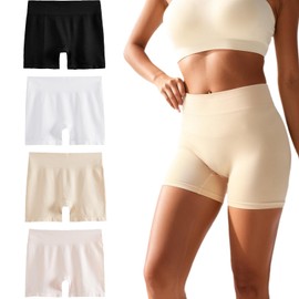 newnice Seamless Boyshorts Slip Shorts Under Dresses Women's High Waisted Comfy Anti-Chafing Breathable Full Coverage No Show (CA/US, Alpha, Large, Regular, Regular, 4-Black,White,Beige,Pink)