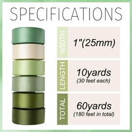 Mlurcu Green Satin Ribbon 1 Inch Wide Sage Green Ribbon Assorted Solid Color Double Faced Satin Ribbon for Crafts, Gift Wrapping, Wedding, Flower Bouquet, Invitation, Hair Bows - 60 Yards