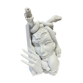 Dickly Snake Women Face Bookend Resin Ornament Medusa Head Book Nooks Decorative Book Stopper for Study Room, White