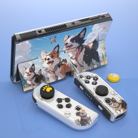 Switch OLED Protective Case, Switch OLED Dog Accessories, Cute Switch OLED Hard Shell Cover Case with Kickstand, Include 1 Switch OLED Screen Protector and 2 Switch Button Covers