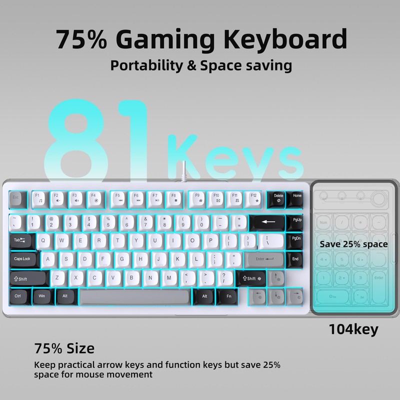 Snpurdiri Wired Keyboard and Mouse Combo,81 Keys Compact Mechanical Keyboard,Retro