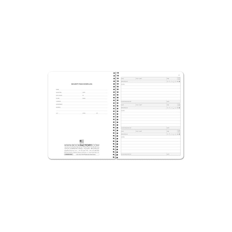 BookFactory Security Pass Down Log Book/Security Guard Journal – Wire-O