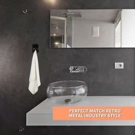 Self Adhesive Towel Hook Holder Grabber Stainless Steel Kitchen Dish Towel Hook Wall Mount Non Drilling Towel Hangers Rack Hand Towel Hook Tea Towel Holders for Bathroom Kitchen (Black,4 Pcs)