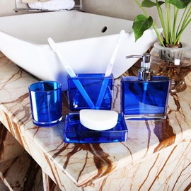 Bathroom Accessories Set, Acrylic Bathroom Accessory Set with Soap Dispenser,Soap Dish, Toothbrush Holder, Tumbler, Modern Bathroom Accessories Decor,Gift for Home (Blue-4)