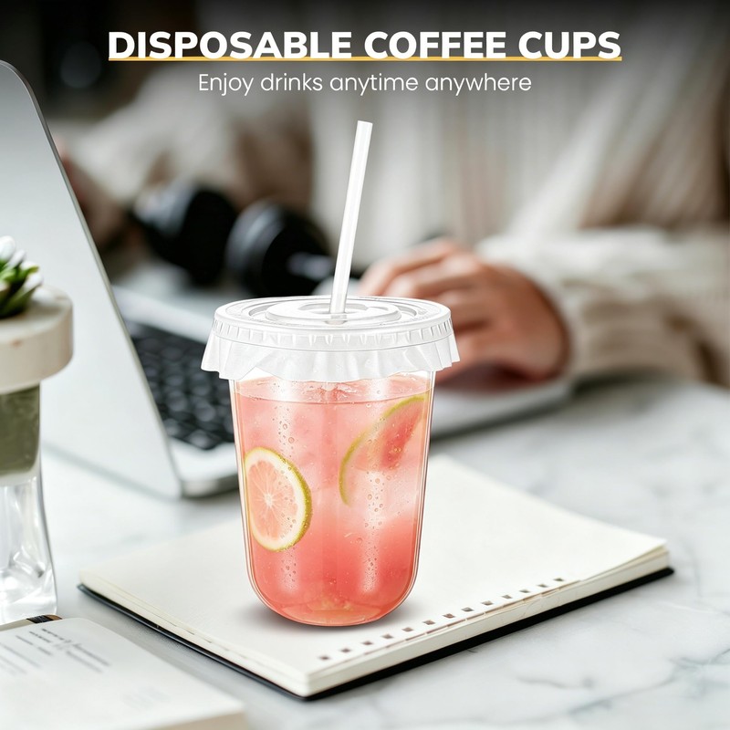 Ziliny 100 Sets Clear Plastic Cups with Lids, Straws, and