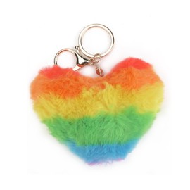 MUCOOS Keyring with Colourful Heart-Shaped Pompoms, Gifts for Women, Birthday Gift Ideas for Women, Funny Key Chain, Cute Keyring, Gift for Women, silver