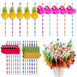 KEYIDO® Cocktail Straws, 50 Pcs Flamingo Pineapple Paper Straws, Fun Hawaiian Tropical Beach Luau Jungle Cocktail Party Decorations Supplies