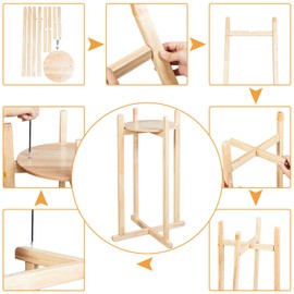 Pinkunn 27 Inch Wood Painted Water Dispenser Stand Jug Floor Plant Stand Modern Minimalist Wooden Jug Holder with 1 Round Shelf for 3 & 5 Gallon Water Crock and Bottles(Natural Color)