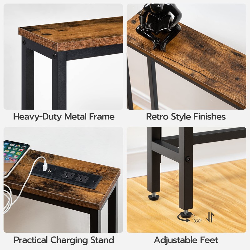 HOOBRO 2 Pack 5.9" Narrow Console Sofa Table with Power