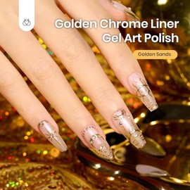 Beetles Gel Delineador Metálico Dorado para Uñas 7 ml | Brocha Fina Integrada para Líneas Francesas, Efecto Cromo 3D y Arte de Uñas