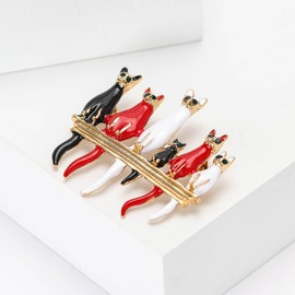 Enamel Cat Lapel Brooch Pin for Women Girls Red White Black Kitten Animal Pet Green CZ Pins Clip Sweater Hat Dress Suit Backpack Badge Brooches Cute Jewelry Gifts Christmas BFF