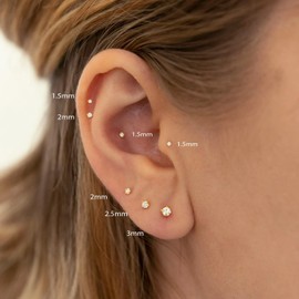 NONTAI Tiny CZ Stud Earrings, Threadless Nose Stud Gold 20G Flat Back Earrings, Cartilage Tragus Piercing Conch Stud Nose Helix Stud