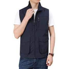 Hixiaohe Men's Casual Lightweight Outdoor Vest Work Fish Photo Travel Golf Vest Zip up Sleeveless Jacket with Pockets(08 Navy,M)