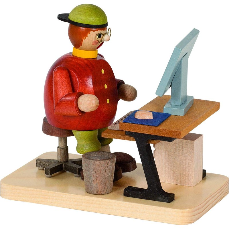 Richard Glässer Räuchermann Computerfreak, Holz, Natur, Höhe 14 cm