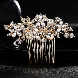 BERYUAN Wedding Hair Comb Crystal Rhinestone Hair Comb Handmade Rhinestone Wedding Headpiece Bridal Hair Accessories for Women (gold)