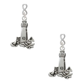 Delight Jewelry Silvertone Antiqued Lighthouse Silvertone Infinity Post Earrings