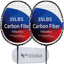 TENGAOSI- 2Pack Graphite High-Grade Badminton Racquets Lightweight (Black-Silver)