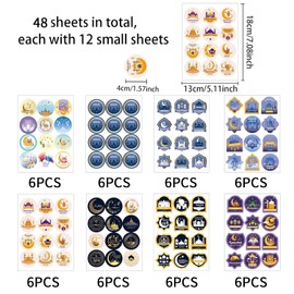 48 Sheets Eid Mubarak Stickers, Ramadan Stickers, 576 Dots Round Stickers Decoration, Ramadan Gift Stickers, Muslim Party Decoration Crafts for Gifts, Packaging, Muslim Islam Party Supplies