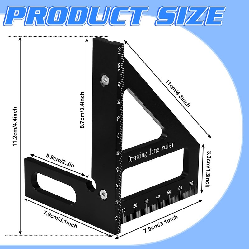 KLYKLL 3D Multi-Angle Measuring Ruler, 45/90 Degree Aluminum Alloy Miter