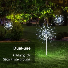 12" Starburst Lights 80 LED Firework Lights White Lighted Hanging Fairy Light Ball Decorations for Christmas Party Home Silver Branch