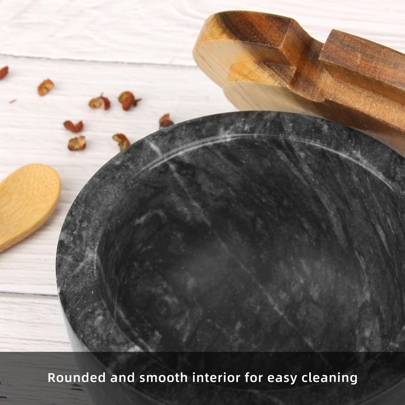 Marble Salt Cellar Box with Wood Lid & Spoon, Modern