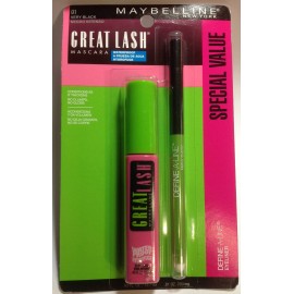 Maybelline Great Lash Mascara Very Black Waterproof Define a Line Eyeliner Ebony