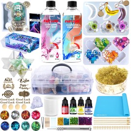 Epoxy Resin Kits and Molds Complete Set, 16oz Epoxy Resin for Jewelry Making & DIY Crafts, Includes Silicone Molds, Pigments, Glitter, Gold Foil, Silicone Mat & Accessories for Keychains & Coasters