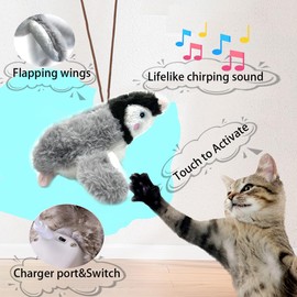 Ataica Flapping Chirping Bird Cat Toy(Non-Flying), USB Charging,Touch Activated Plush Toy,Simulates Bird Wing Flapping and Sounds, for Cats,Dogs & Small Pets (Large, Penguin)