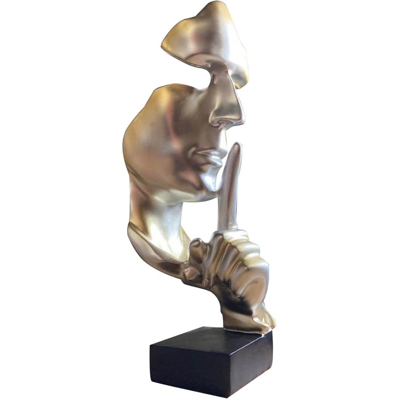 Thinker Statue, Silence is Gold Abstract Art Sculpture, Ponder Statue,