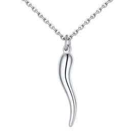 Italian Horn Necklace for Women Men Stainless Steel Talisman Silver Pendant Necklaces Cornicello Protection Jewelry