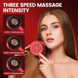 Scalp Massaging Brush,3 in 1 Electric Scalp Massager with IPX7 Waterproof,Cordless Red Light Hair Massager,Scalp Massage Comb,Hair Oil Applicator,Hair Massager for Stimulates Hair Growth(Red)