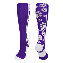 Crazy Socks with Paws Over the Calf (Purple/White, Small)