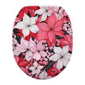 Wiryuouvt - Juego de fundas de asiento de inodoro para baño, diseño de flores rosadas, se ajusta a la forma de la tapa del inodoro, funda redonda para asiento de inodoro, funda de computadora de