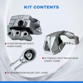 Rockplanet Rear Engine Mount & Transmission Mount Kit Compatible with 2018-2021 Jeep Compass 2.4L, 2019-2021 Jeep Renegade, 2018 Fiat 500X L4 2.4L Rear Motor Mount, A5898/A5989 A5988 A5987