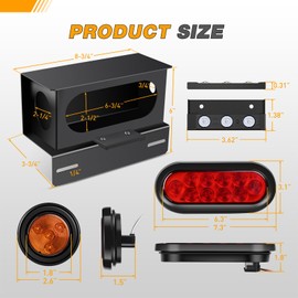 GOOACC Steel Trailer Light Boxes Housing Kit 2PCS Amber Side Marker Red Oval Stop Brake Turn Signals Tail Lights 3LED License Plate Lamp w/Grommet Plugs for Truck Boat RV