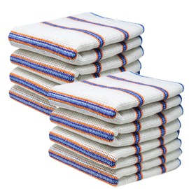 HOMESHOPA Dish Cloths, 8 Pack Cotton Antibacterial Super Absorbent Lint Free, Quick Dry Striped Kitchen Towels, Washing Up Dishcloths, 34 X 34cm