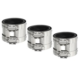 PATIKIL 2 Inch Flexible Pipe Coupling with Clamps, 3 Pcs 304 Stainless Steel No Hub Couplings Pipe Connector with Rubber Liner for PVC and Metal Pipes, Drain